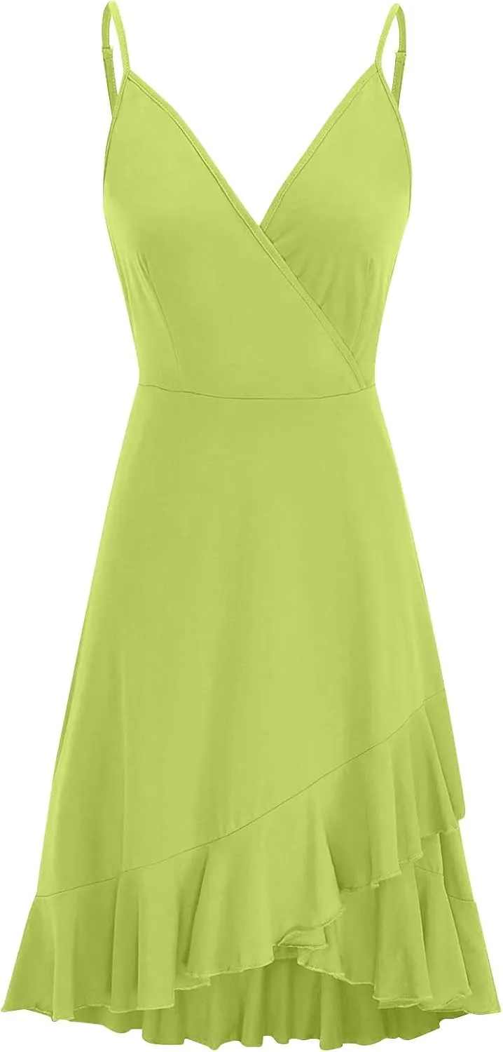 BAXLIMEK Party Dresses for Women,2025 Spring Summer Elegant V Neck Spaghetti Strap Sundress Flowy Ruched Ruffle Mini Dress