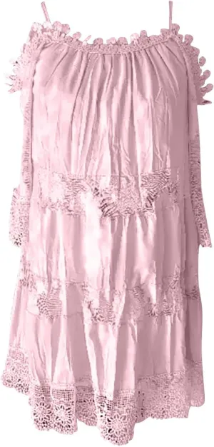 Beach Dresses for Women Lace Patchwork Cold Shoulder Short Sleeve Mini Dress Summer Plus Size Boho Vacation Dress