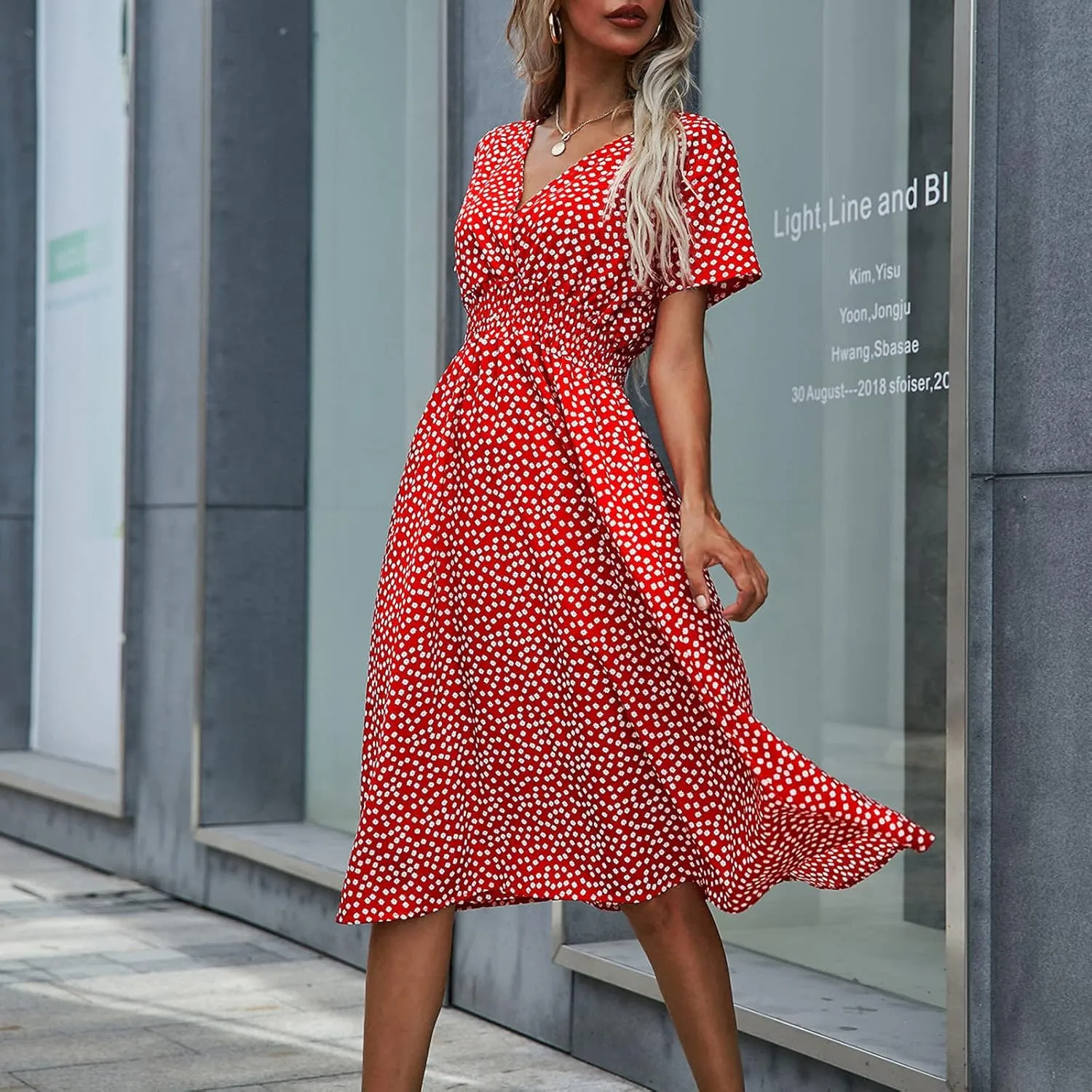 Beach Dresses for Women,2024 Summer Trendy Elegant Wrap V Neck Floral Boho Dress,Flowy Ruched Hawaiian Maxi Dress