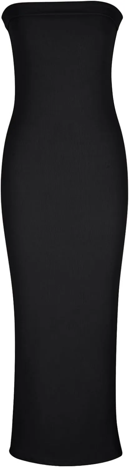 Bodycon Dresses for Women Sexy Strapless Tube Top Dress Side Split HOCO Maxi Dresses 2024 Summer Wedding Guest Dress