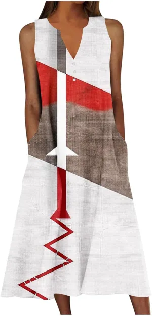 Boho Dresses for Women's 2025 Sundress Plus Loose V Neck Sleeveless Dress Trendy Summer Floral Print Swimsuit Coverups