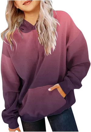 BTDECLAR Hoodies for Teen Girls Hooded Sweatshirt Fleece Cute Oversized Pullover Tops Gradient Preppy Clothes Size 10 12
