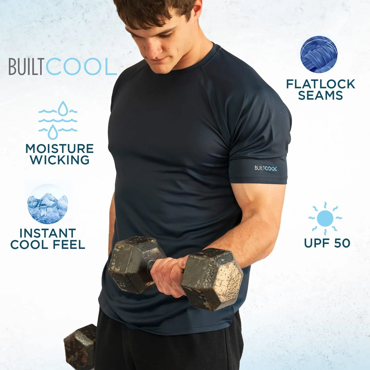 BUILTCOOL Mens Crew Neck Raglan Shirt  Quick Dry Shirts for Men, Instant Cooling Moisture Wicking, UPF 50 Sun Protection