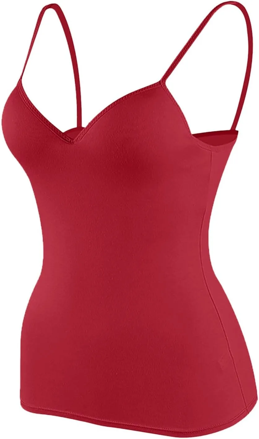 Camisole Tops for Women Wtih Shelf Bra Spaghetti Strap Yoga Shirt Basic Breathable Tank Top Layer Padded Bra