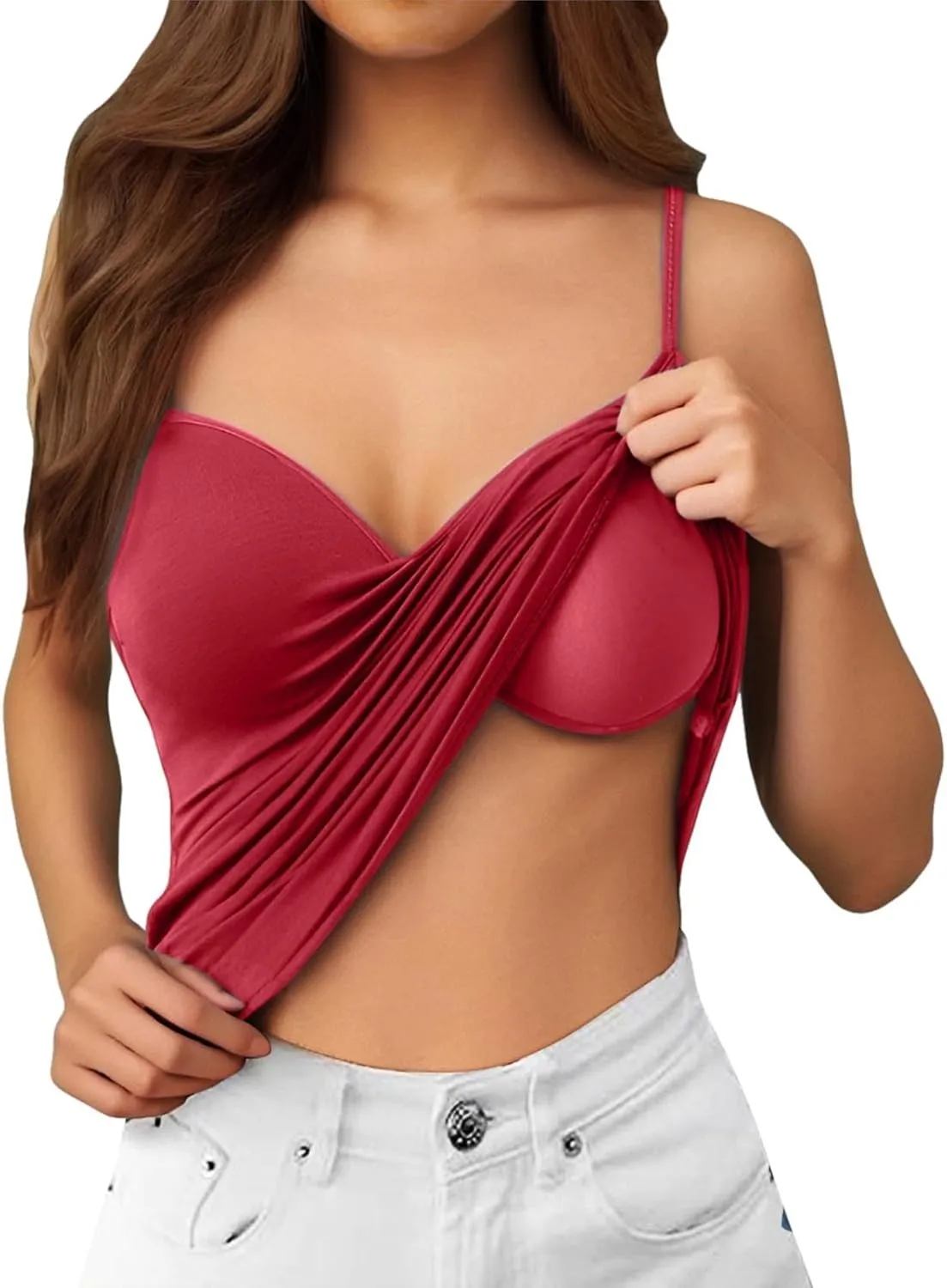 Camisole Tops for Women Wtih Shelf Bra Spaghetti Strap Yoga Shirt Basic Breathable Tank Top Layer Padded Bra