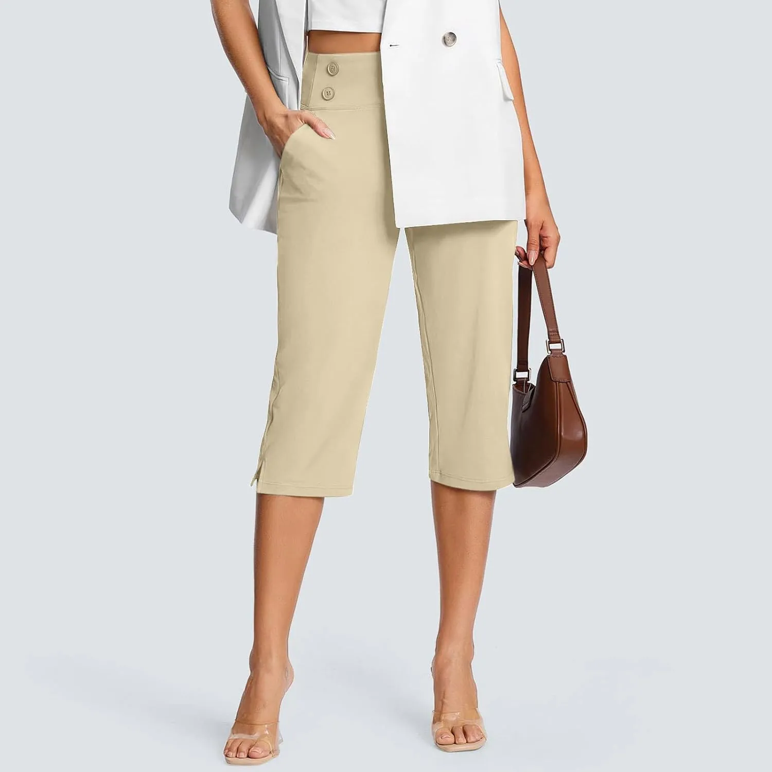 Capri Pants for Women Stretch High Waisted Crop Office Work Pants Summer Casual Capris Slacks Yoga Dress Pant