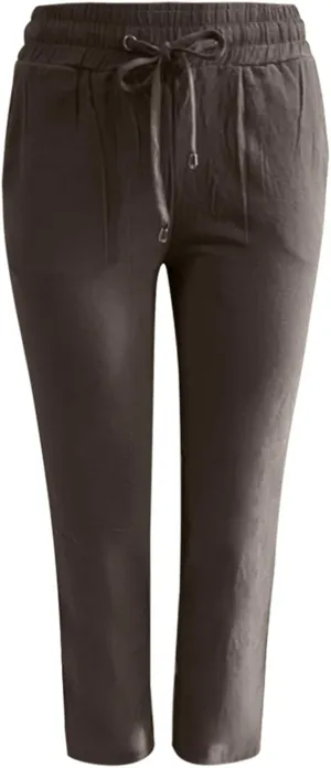 Capris Pants for Women 2025 Summer Wide Leg Linen Pants Tie Belt Elastic Waist Beach Cropped Trousers with Pockets