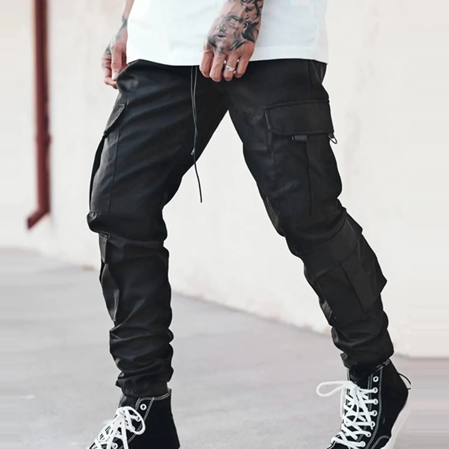 Cargo Sweatpants for Men Elastic Waist Drawstring Work Jogger Pants with Pockets Mens Casual Pants Stretch Slim Fit