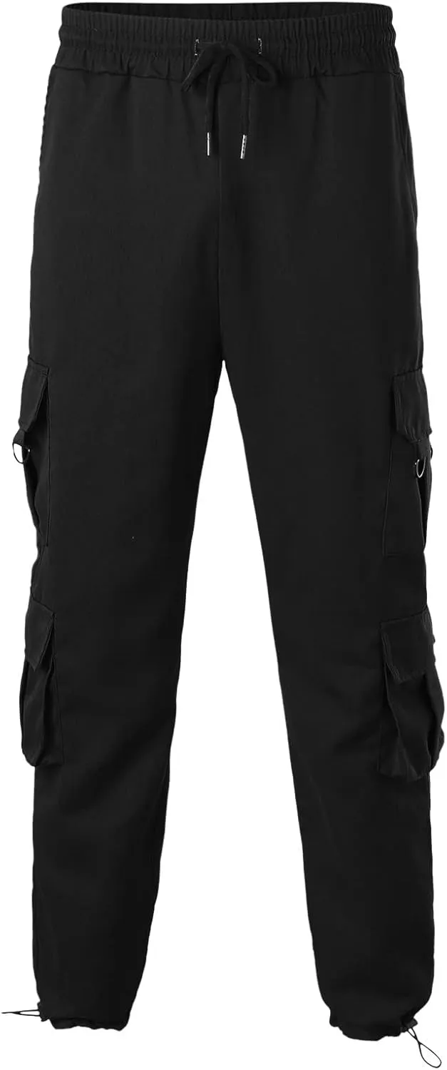 Cargo Sweatpants for Men Elastic Waist Drawstring Work Jogger Pants with Pockets Mens Casual Pants Stretch Slim Fit