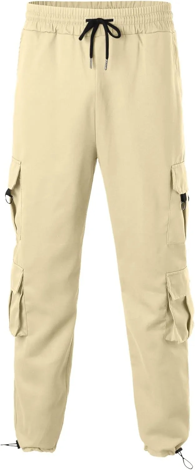 Cargo Sweatpants for Men Elastic Waist Drawstring Work Jogger Pants with Pockets Mens Casual Pants Stretch Slim Fit