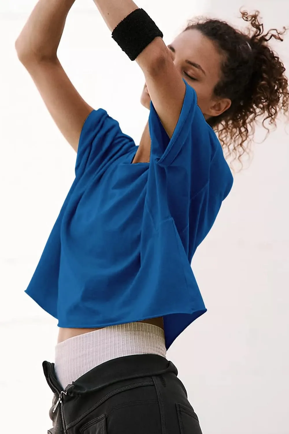 Carpetcom Oversized Workout Shirts for Women Short Sleeve Drop Shoulder Casual Crop Tops Baggy Gym Yoga Athletic Tee