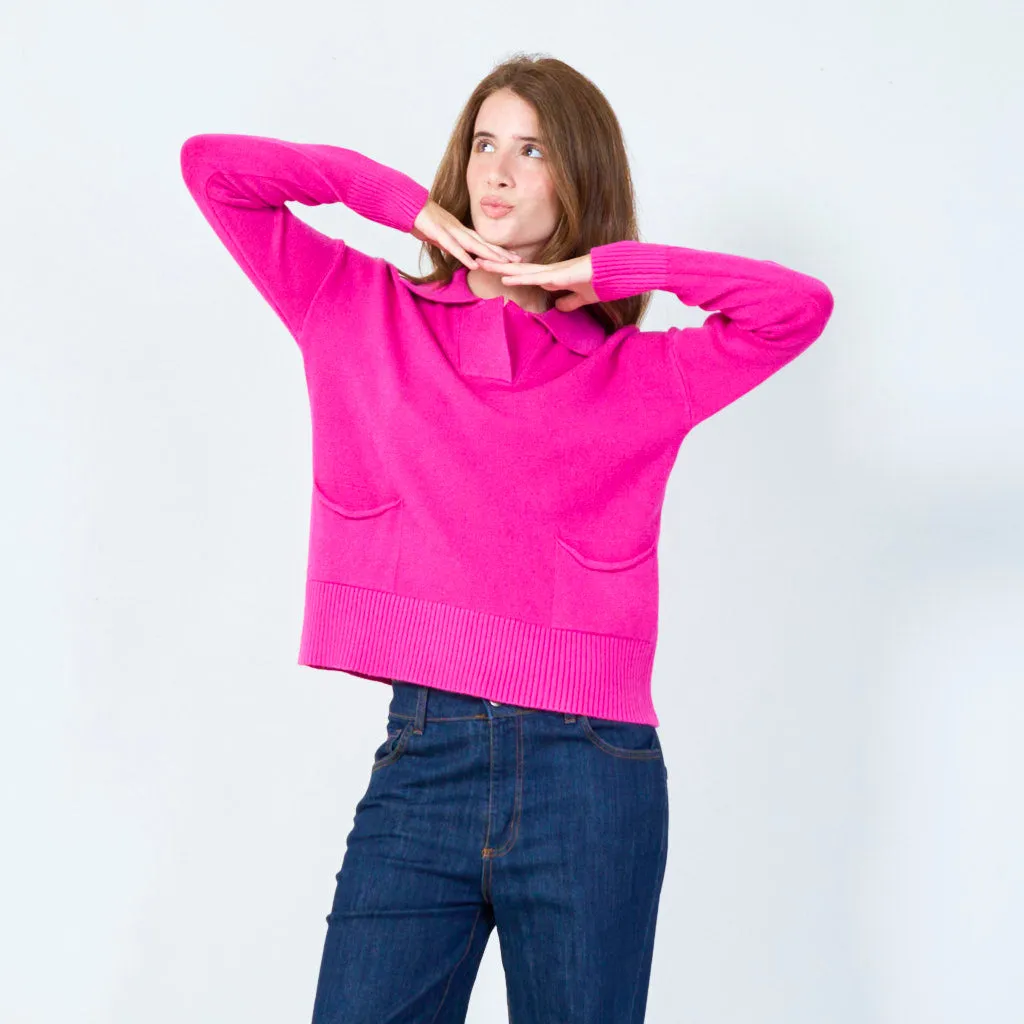 Casual pullover with ribbed hem and pockets wholesale