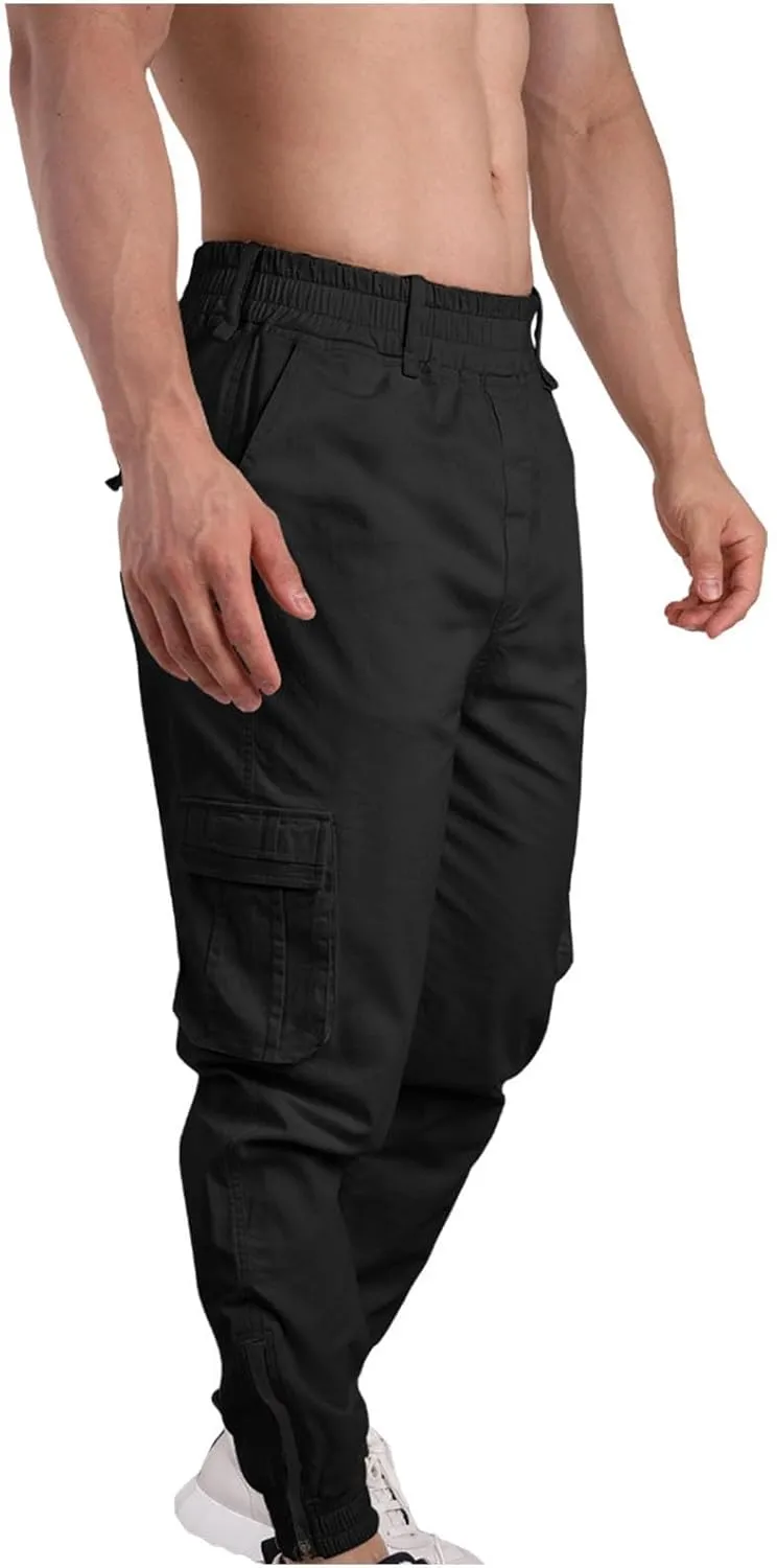 Casual Sport Pants Mens Hiking Tactical Pants Belted Foot Cargo Pants Solid Color Cotton Pants Zip Off Cargo Pants