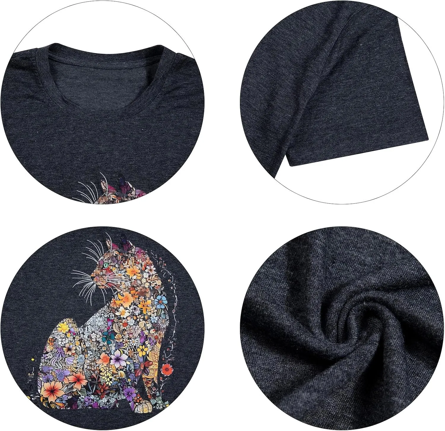 Cat Lady Floral Printed Shirts for Women - Cat Mom T-Shirt Casual Short Sleeve Tops