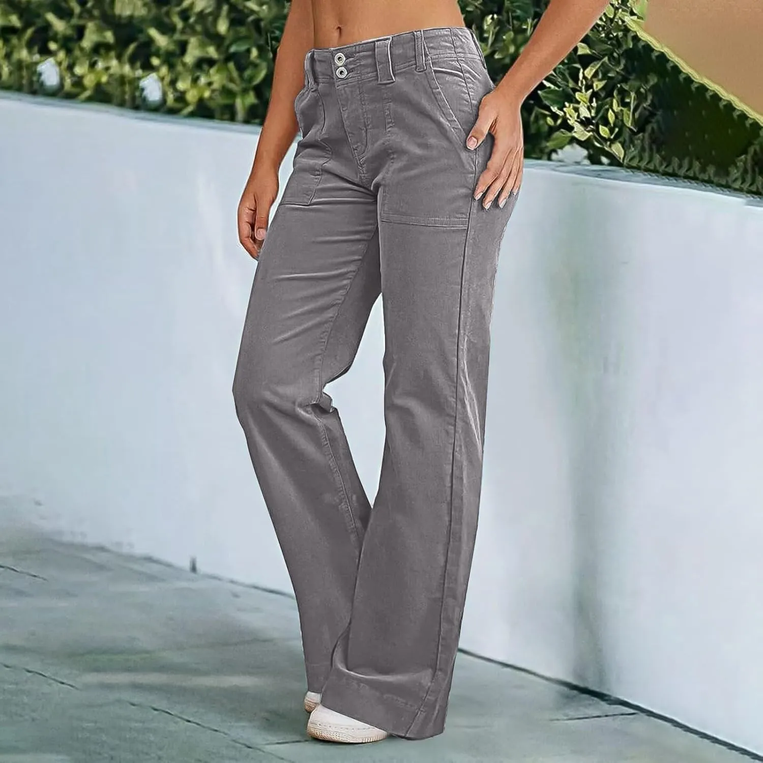 Causal Wide Leg Pants for Women Y2K Stretch Twill High Waisted Chino Pants Comfy Slim Fit Dress Pants with Pockets