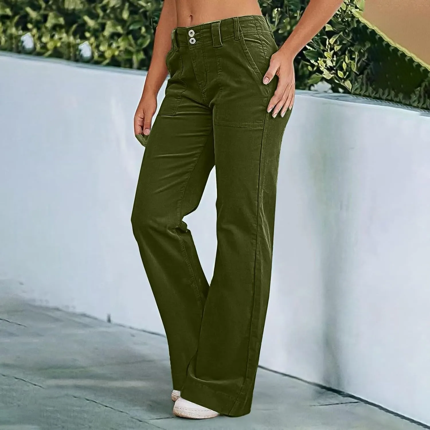 Causal Wide Leg Pants for Women Y2K Stretch Twill High Waisted Chino Pants Comfy Slim Fit Dress Pants with Pockets