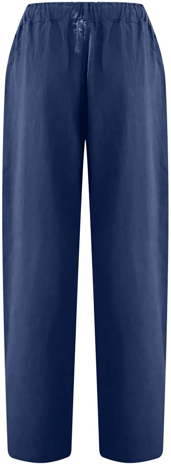 Ceboyel Women's Cotton Linen Capris Pants Straight Wide Leg Pants Summer Baggy Trouser Causal Relax Fit Trendy Outfits 2023
