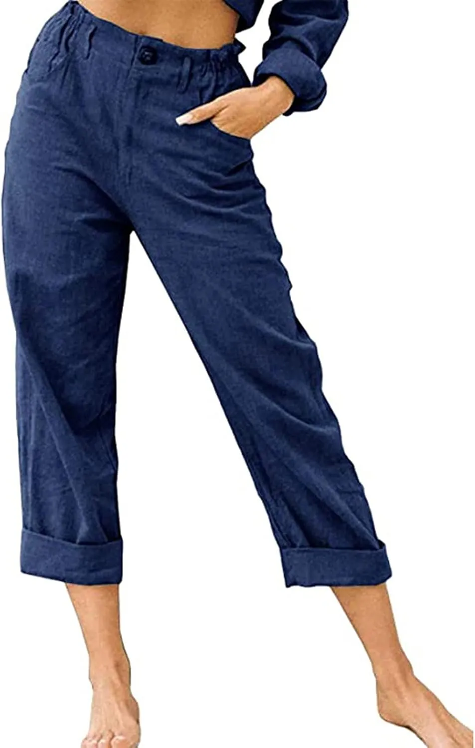 Ceboyel Women's Cotton Linen Capris Pants Straight Wide Leg Pants Summer Baggy Trouser Causal Relax Fit Trendy Outfits 2023