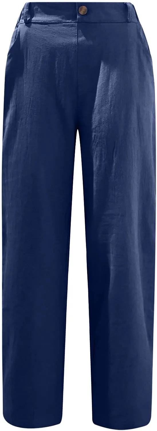 Ceboyel Women's Cotton Linen Capris Pants Straight Wide Leg Pants Summer Baggy Trouser Causal Relax Fit Trendy Outfits 2023