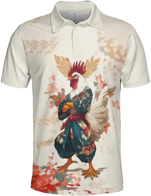 Chicken Polo Shirts for Men - Chicken Lover Stylish Mens Goft Shirt Casual Short Sleeve Button Down Outfit Set 32
