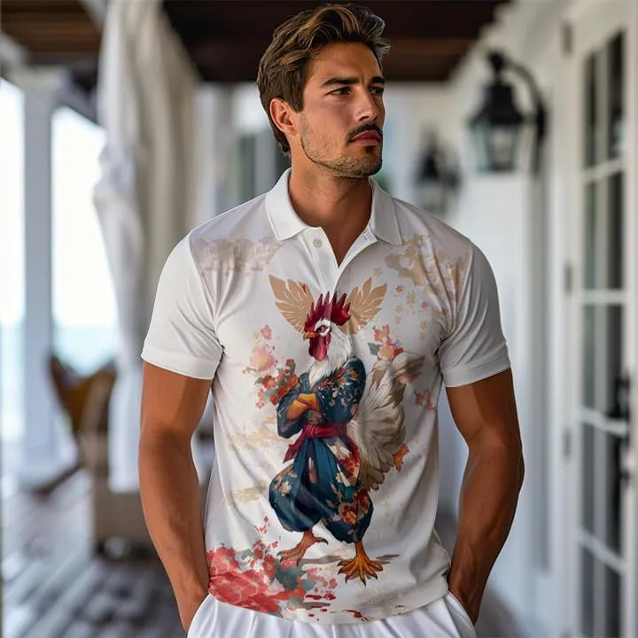 Chicken Polo Shirts for Men - Chicken Lover Stylish Mens Goft Shirt Casual Short Sleeve Button Down Outfit Set 32