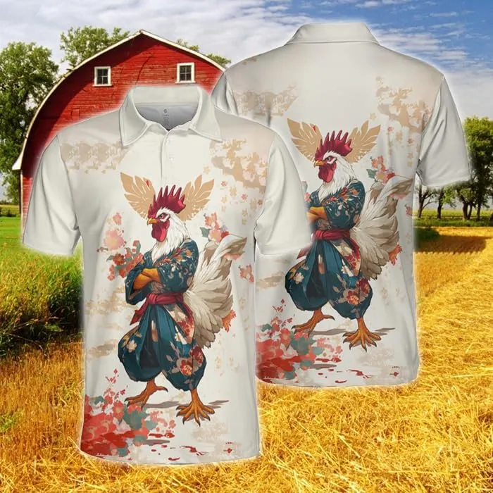 Chicken Polo Shirts for Men - Chicken Lover Stylish Mens Goft Shirt Casual Short Sleeve Button Down Outfit Set 32
