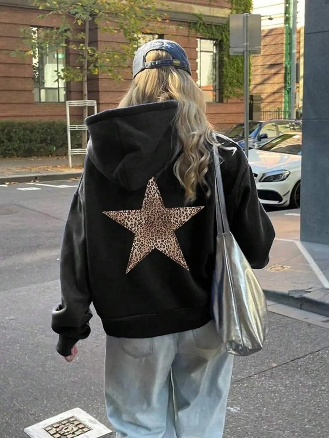 Cioatin Women Oversized Leopard Star Graphic Hoodies Men Cute Y2K Aesthetic Fleece Long Sleeve Pullover Sweatshirt Girls