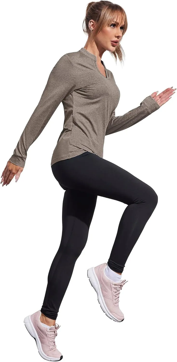 COOrun Workout Shirts for Women Long Sleeve Yoga Tops Casual Hiking Tee Shirt Athletic Breathable Top Quick Dry