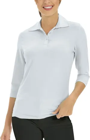 Corna Women's Soft 3/4 Sleeve V Neck Golf Shirt Mositure Wicking Performance Sports Polo Shirt Office Work Tops for Women