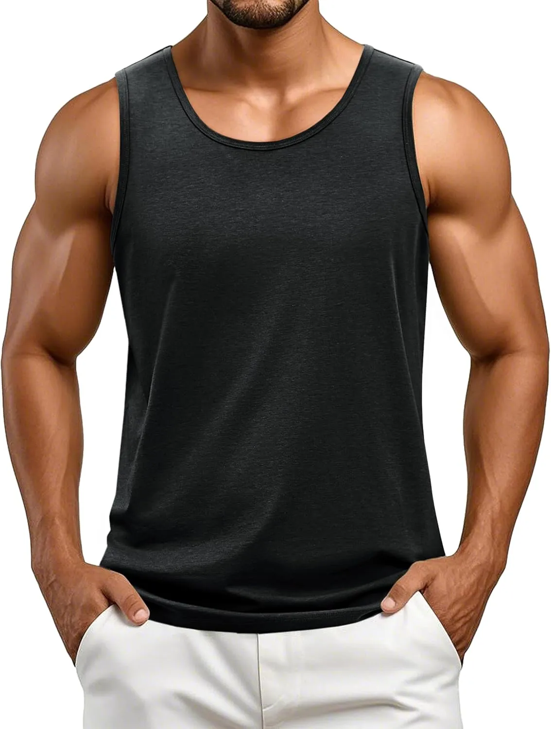 Cotrasen Men's Tank Top UPF 50  Cotton Sleeveless Shirt Moisture Wicking Bodybuilding Gym Workout Shirts Cooling Muscle Tee