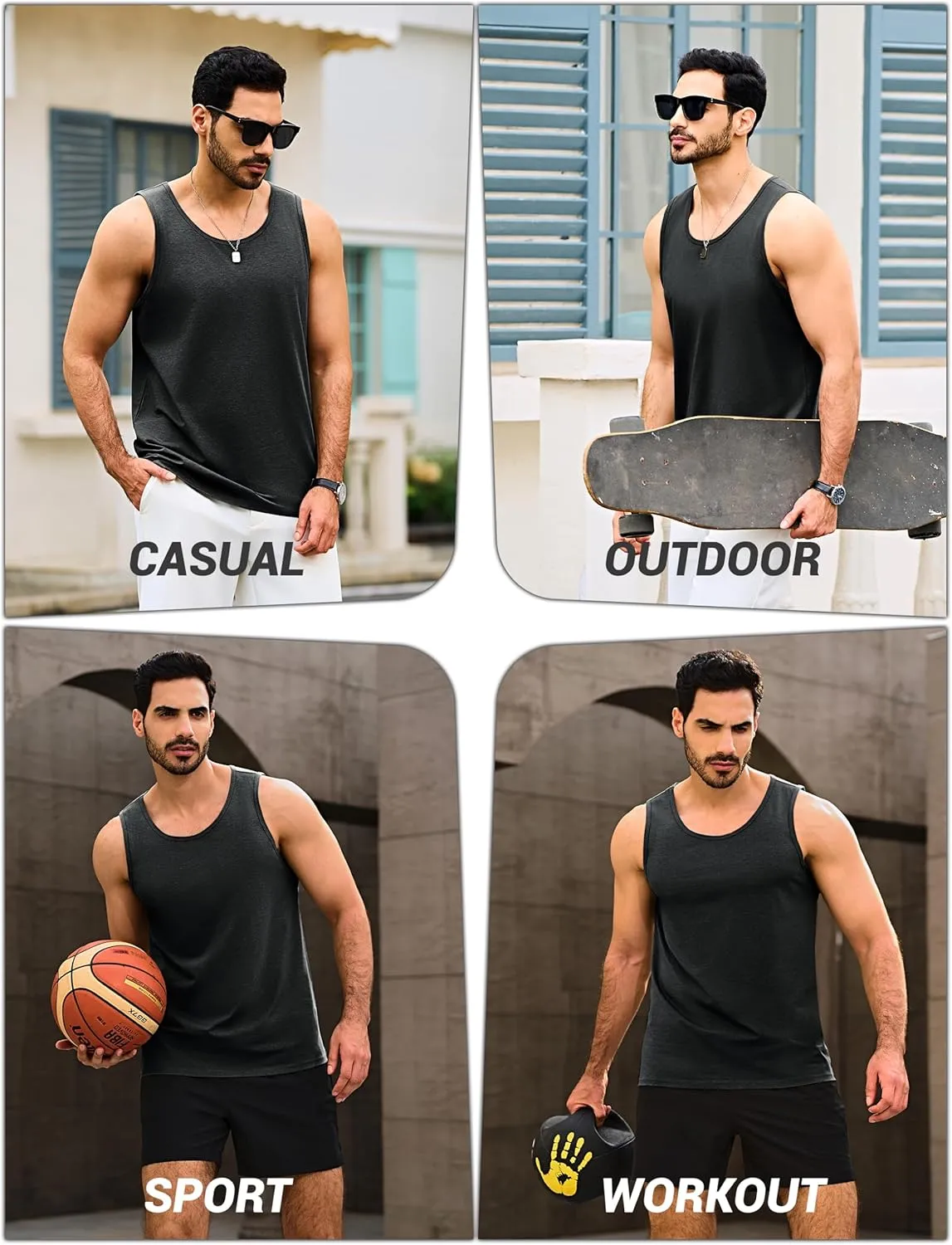 Cotrasen Men's Tank Top UPF 50  Cotton Sleeveless Shirt Moisture Wicking Bodybuilding Gym Workout Shirts Cooling Muscle Tee