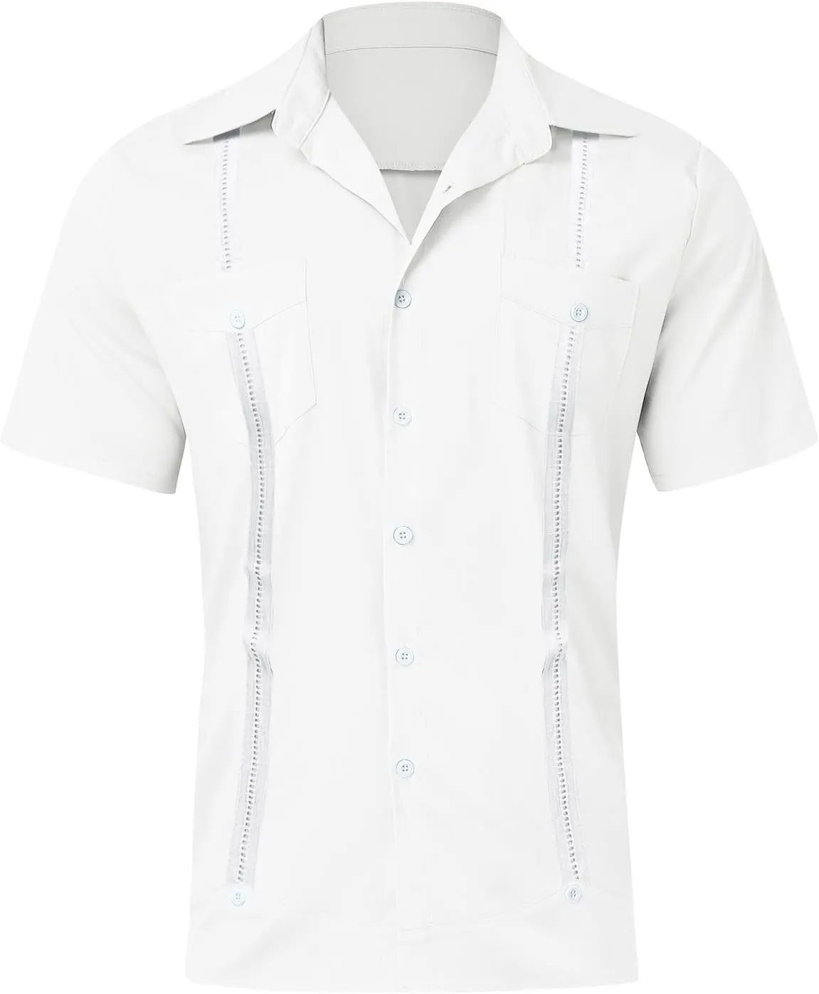 Cotton Linen Shirts for Men, Men's Cuban Guayabera Shirts Short Sleeve Casual Button Down Shirt Fashion Summer Beach Shirt