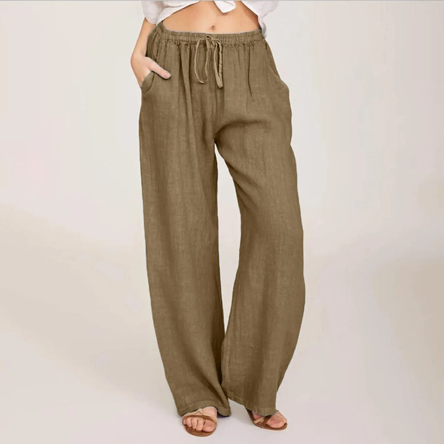 Cotton Palazzo Pants for Women 2025 Baggy Y2K Summer Stretchy Boho Beach Pants High Waist Plus Size Lounge Palazzo Trousers
