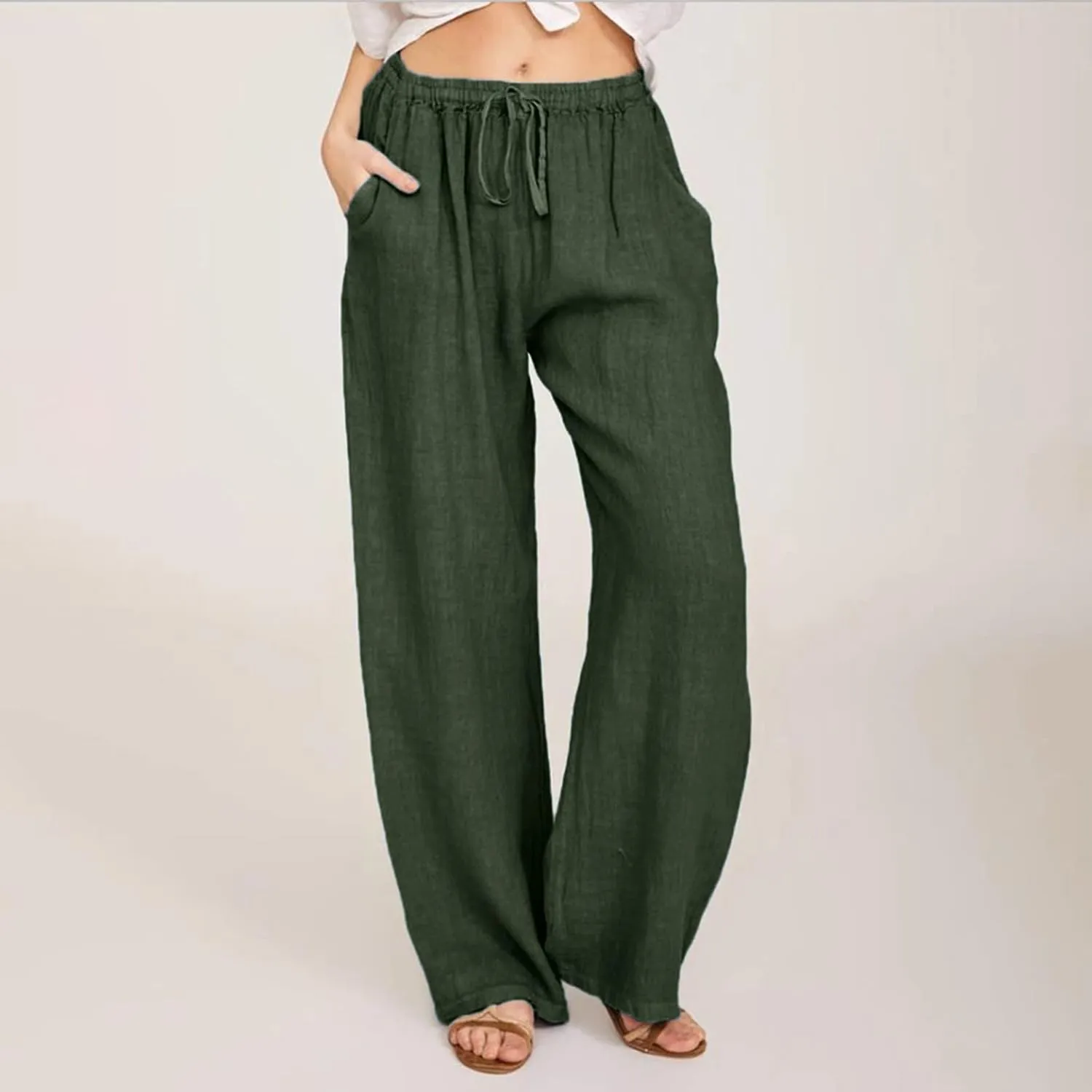 Cotton Palazzo Pants for Women 2025 Baggy Y2K Summer Stretchy Boho Beach Pants High Waist Plus Size Lounge Palazzo Trousers