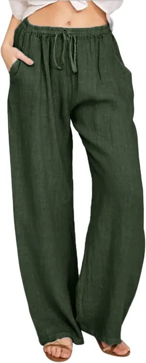Cotton Palazzo Pants for Women 2025 Baggy Y2K Summer Stretchy Boho Beach Pants High Waist Plus Size Lounge Palazzo Trousers
