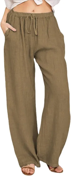 Cotton Palazzo Pants for Women 2025 Baggy Y2K Summer Stretchy Boho Beach Pants High Waist Plus Size Lounge Palazzo Trousers