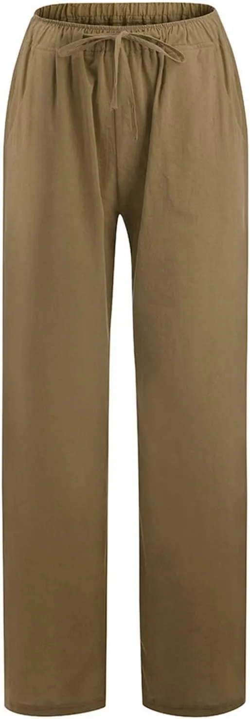 Cotton Palazzo Pants for Women 2025 Baggy Y2K Summer Stretchy Boho Beach Pants High Waist Plus Size Lounge Palazzo Trousers