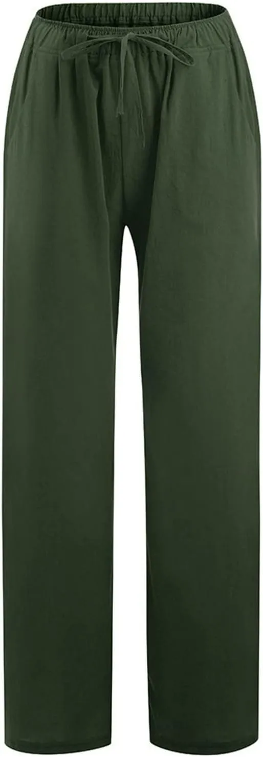 Cotton Palazzo Pants for Women 2025 Baggy Y2K Summer Stretchy Boho Beach Pants High Waist Plus Size Lounge Palazzo Trousers