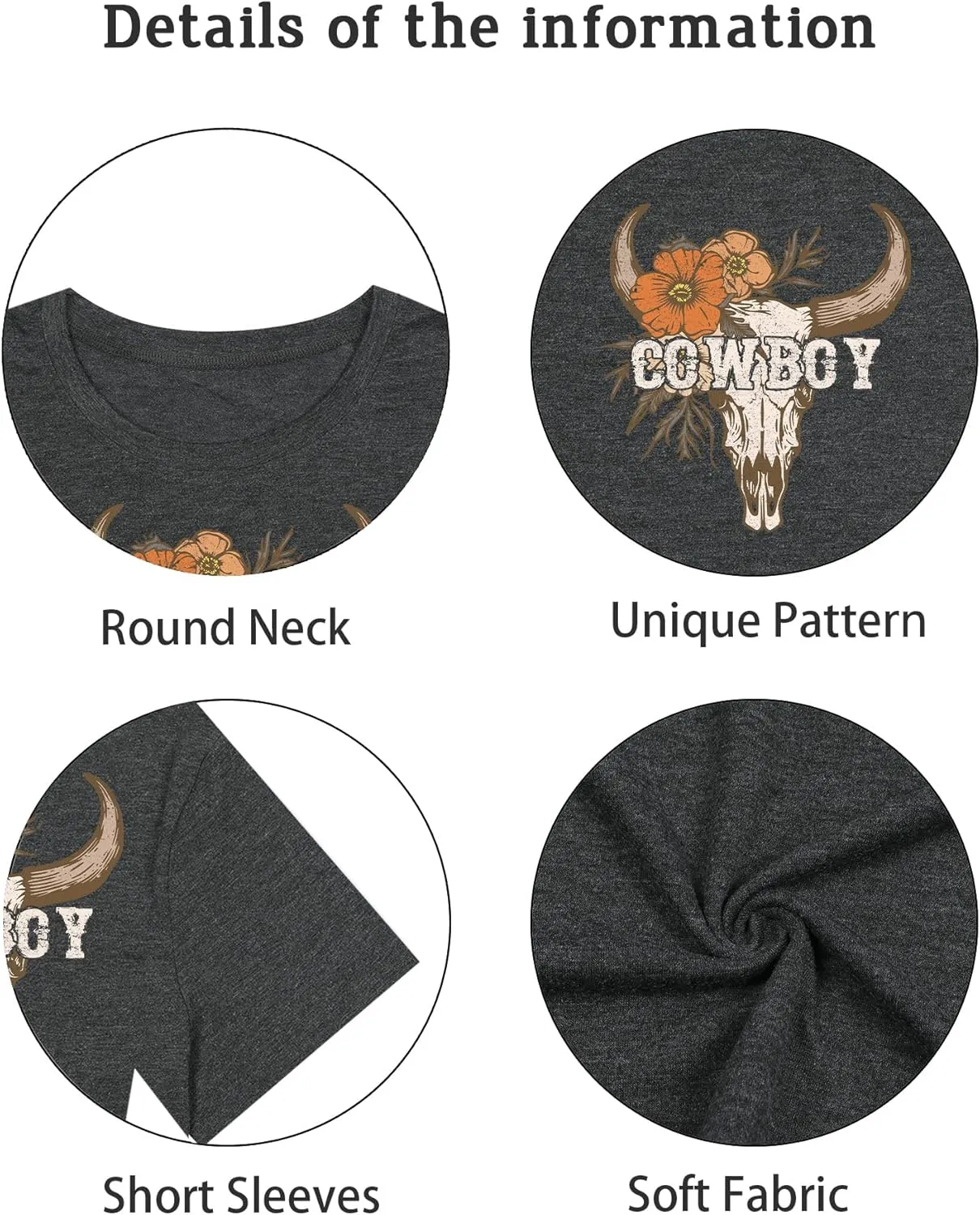 Cow Skull Shirts for Women Western Cowgirl Tshirt Vintage Rodeo Country Concert Outfit Cowboy Graphic Tee Tops