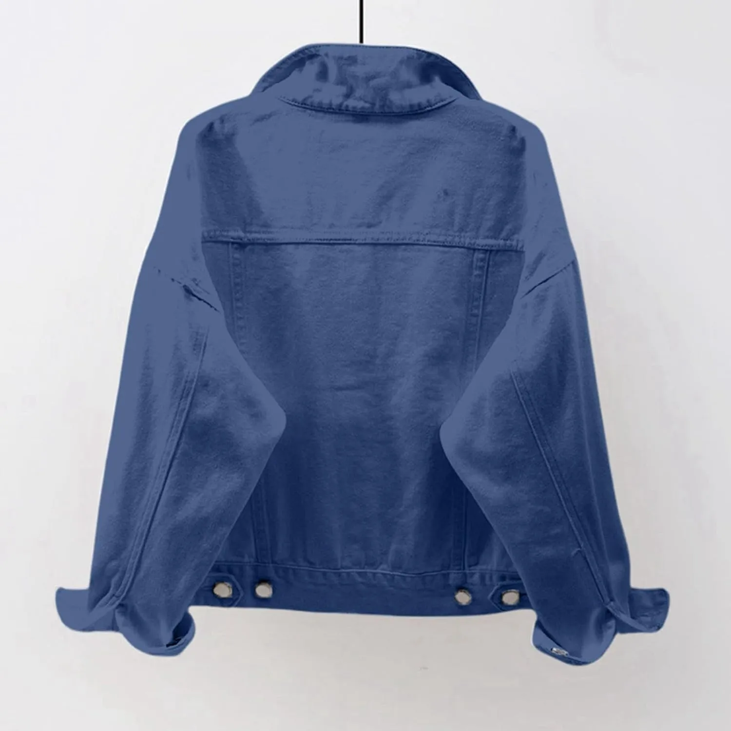 Cropped Denim Jacket for Women Long Sleeve Button Down Distressed Jean Jackets Vintage Western Shacket Jacket Pockets