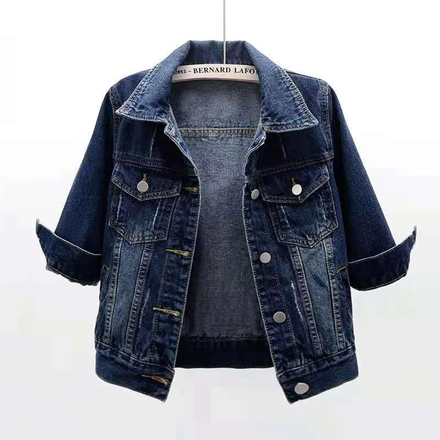 Cropped Denim Jacket for Women Long Sleeve Button Down Distressed Jean Jackets Vintage Western Shacket Jacket Pockets