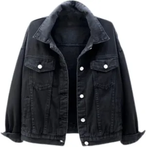 Cropped Denim Jacket for Women Long Sleeve Button Down Distressed Jean Jackets Vintage Western Shacket Jacket Pockets