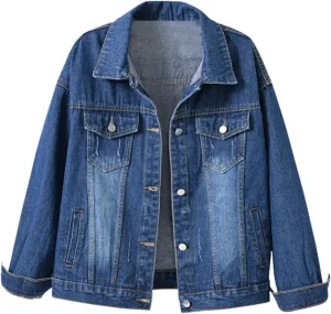 Cropped Denim Jacket for Women Long Sleeve Button Down Distressed Jean Jackets Vintage Western Shacket Jacket Pockets
