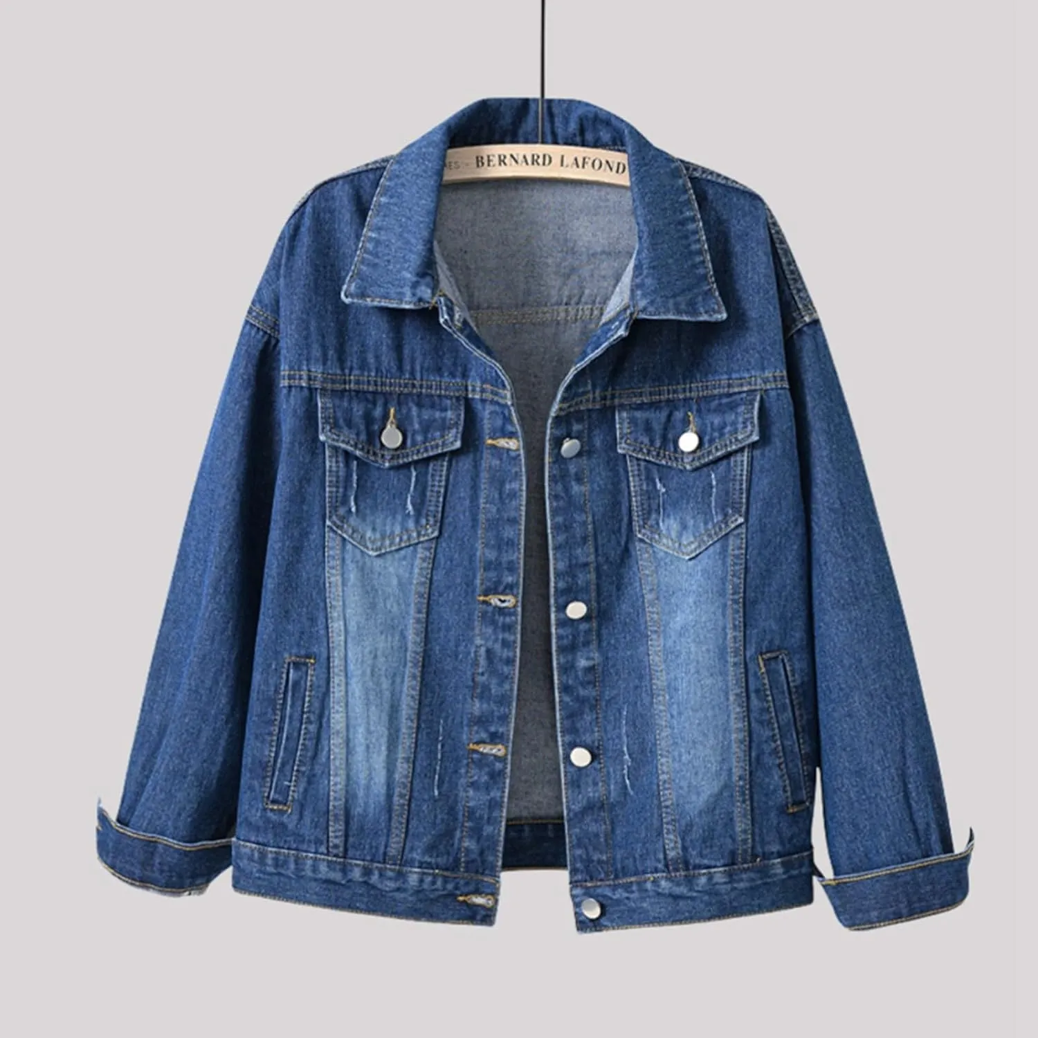 Cropped Denim Jacket for Women Long Sleeve Button Down Distressed Jean Jackets Vintage Western Shacket Jacket Pockets
