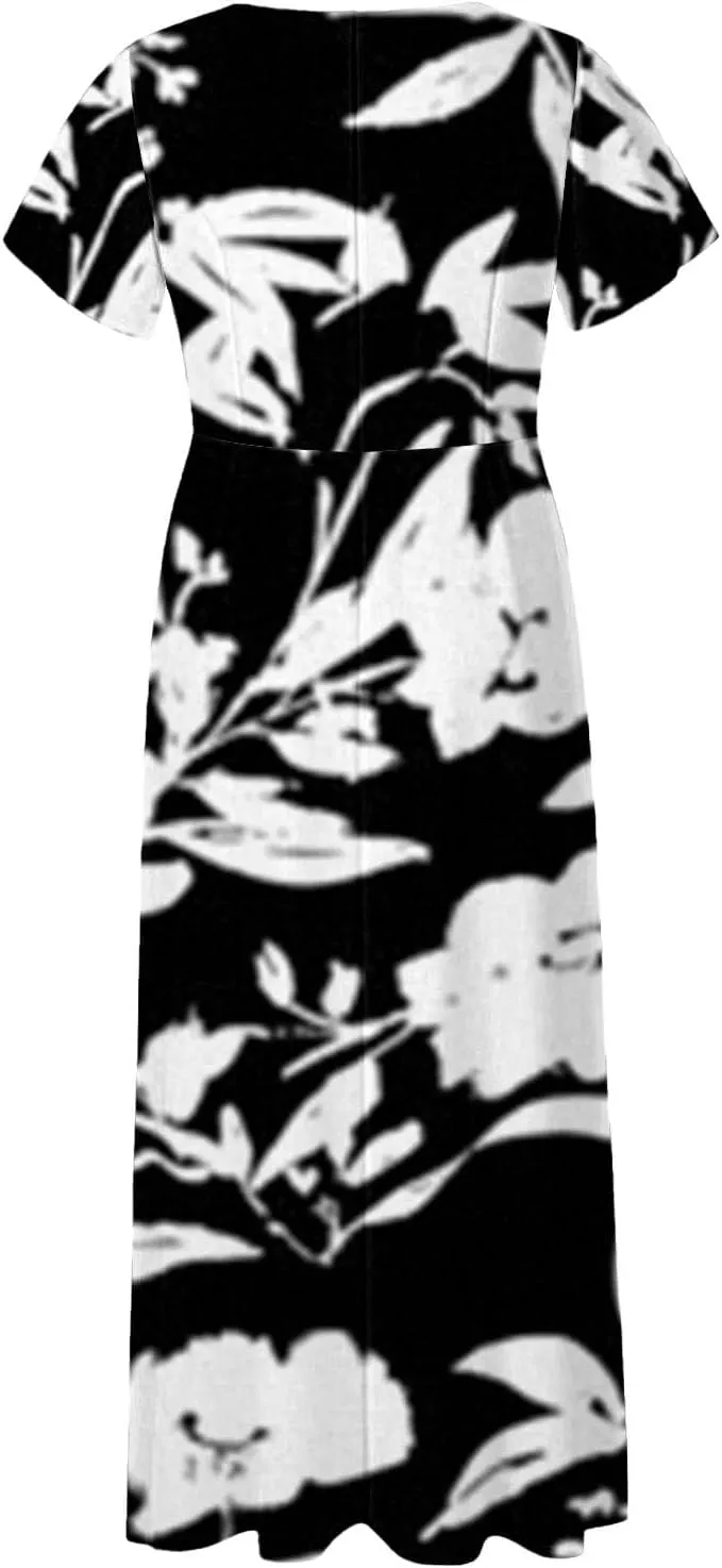 Cute Floral Maxi Dresses for Women 2025 Flowy Short Sleeve Chiffon Dress Summer Casual Prom Beach Clothes Easter Dress