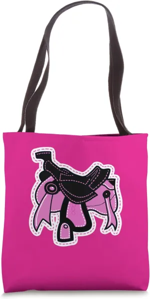 Cute Pink Western Horse Stitch Saddle Sticker Design Vibrant Tote Bag