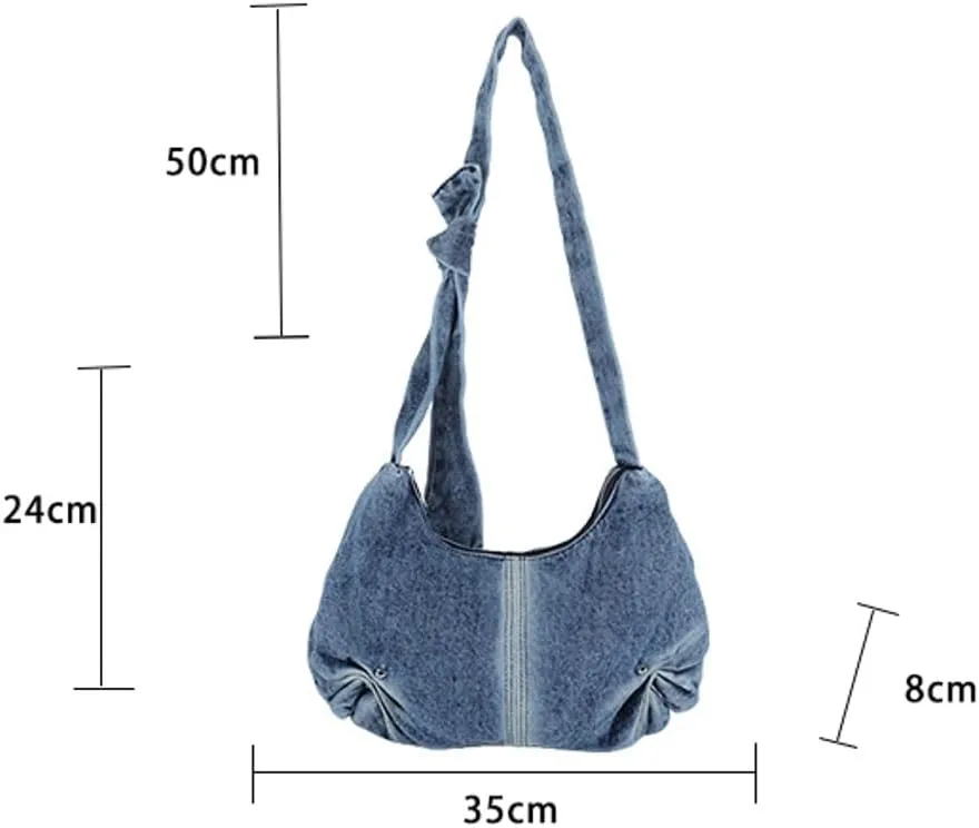 Denim Crossbody Bag Women Ruched Hobo Shoulder Bags Casual Trendy Satchel Work Travel College Tote Handbag Jean Purses