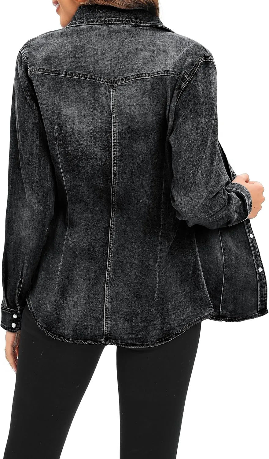 Denim Shirt for Women Long Sleeve Cotton Lightweight Fashion Denim Jacket for Women-2 Pockets