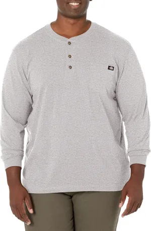 Dickies Men's Long Sleeve Heavyweight Henley, Heather Gray, Medium