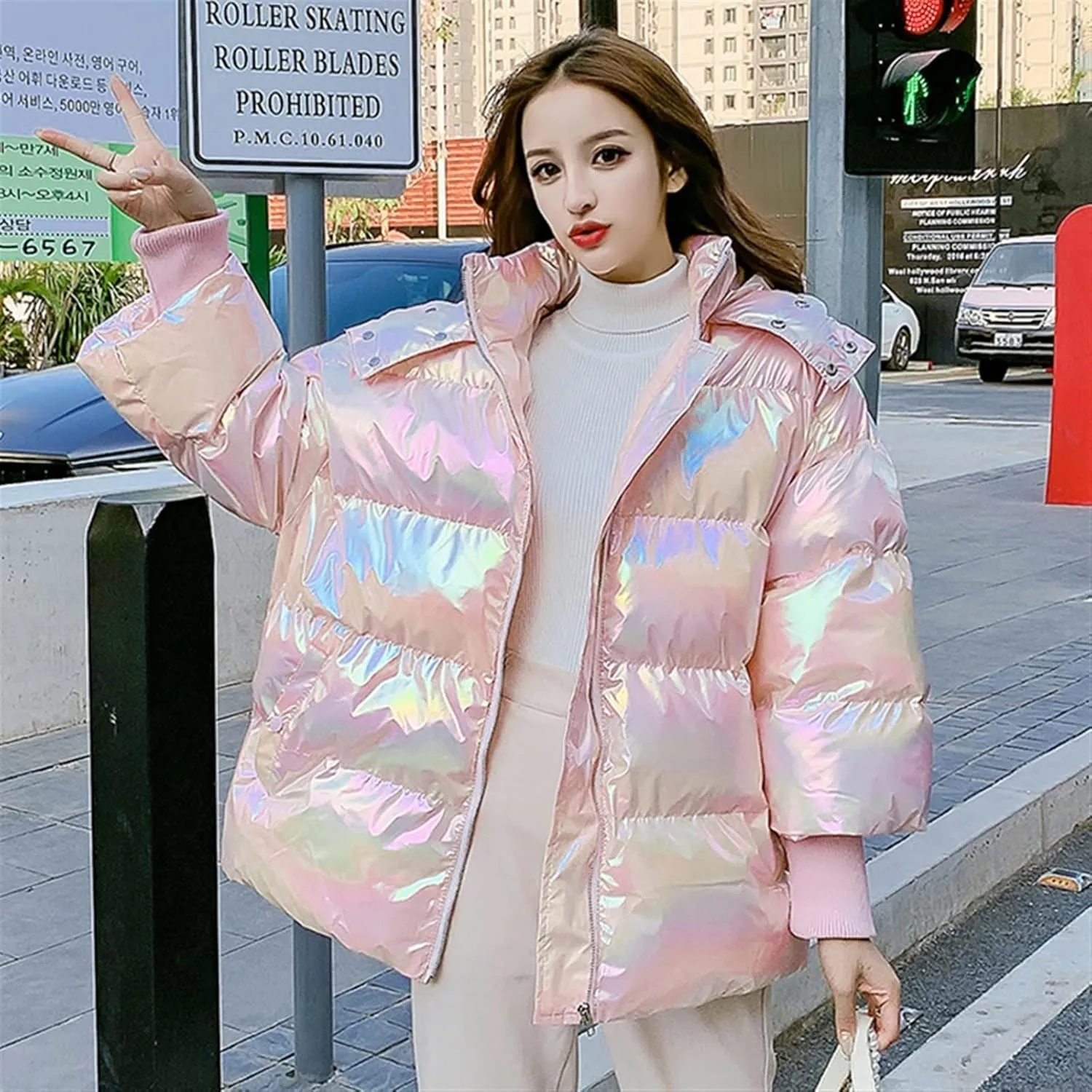 Down jacket women Winter Puffer Jacket Women Hooded Gloosy Waterproof Loose Warmth Cotton-padded Coat Female